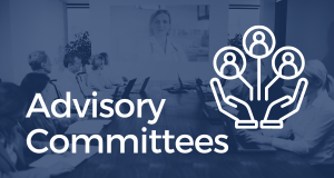 Advisory Committees with an icon of two hands holding 3 people
